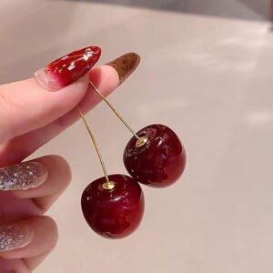 Stylish Red Cherry Korean Dangle Drop Earrings for Girls & Women – Trendy Lightweight Manina Fashion