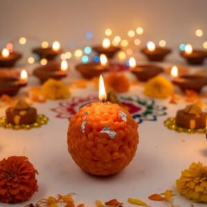 Motichoor Laddu Candle | Pack of 4 | Premium Soy Wax | Ideal for Home Decoration, Gifting