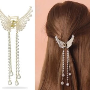 Latest Korean Fashion Style Metal Hair Claw Jaw Clamp Clips Hair Clutcher Hair Accessories For Women & Girls white & gold 2 Pcs