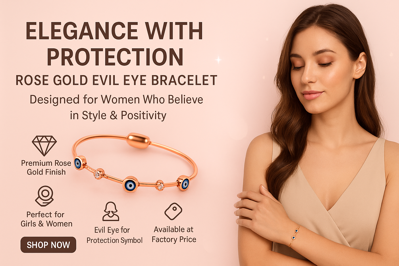 Rose gold evil eye bracelet