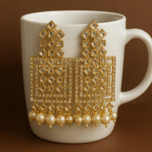 Jhumka Earrings for women Traditional Kundan Pearl Earring For Wedding Pearl, Moonstone Brass Chand Bali Earring