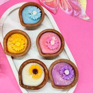 Handcrafted Terracotta Diya Scented Candle and Coral Flower Design, Multicolor Pack of 12 Pcs