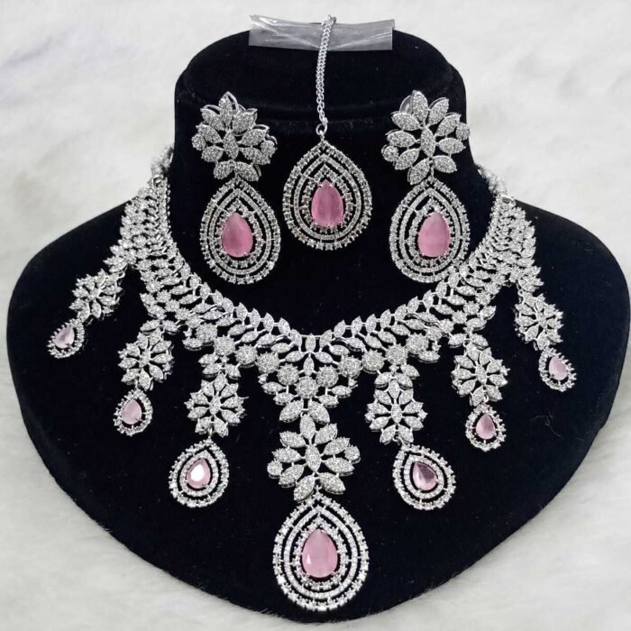 American diamond Necklace Beautiful silver Plated Necklace Set for Women