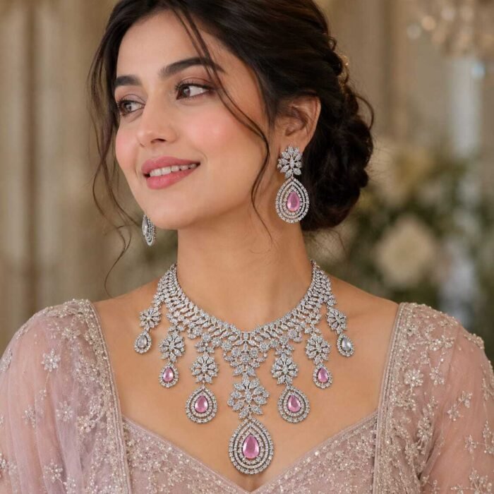 AD Necklace American Diamond Necklace baby pink