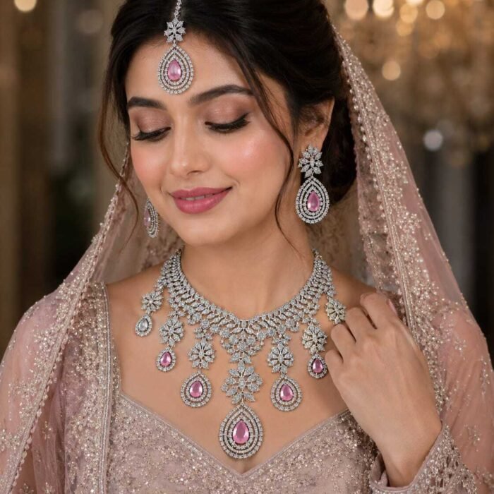 American diamond Necklace baby pink Luxury AD Necklace in new delhi paharganj