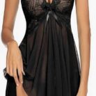 Black Lace Babydoll Lingerie Set for Women with Transparent Mesh Nightwear and Matching Panty for Honeymoon & Romantic Nights