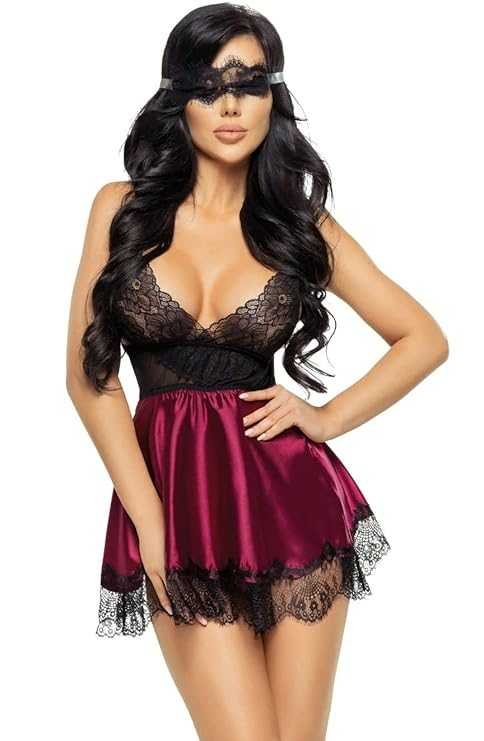 Satin Babydoll Nightwear Maroon-satin-babydoll-honeymoon-suhagrat-nightwear