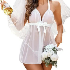 White Net Bridal Babydoll Nightwear